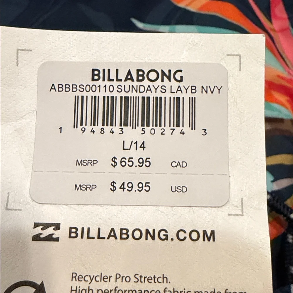 Billabong Boys Sundays Layback 17” Swim Trunks L 14 NWT Tropical